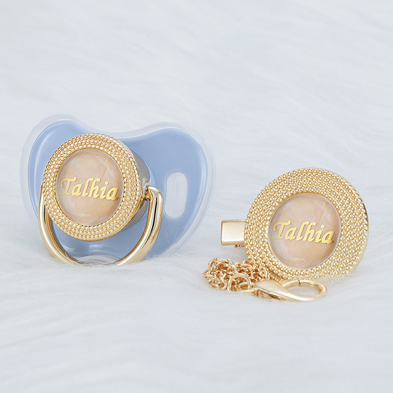 MIYOCAR Bling custom pacifier and clip set gold collection