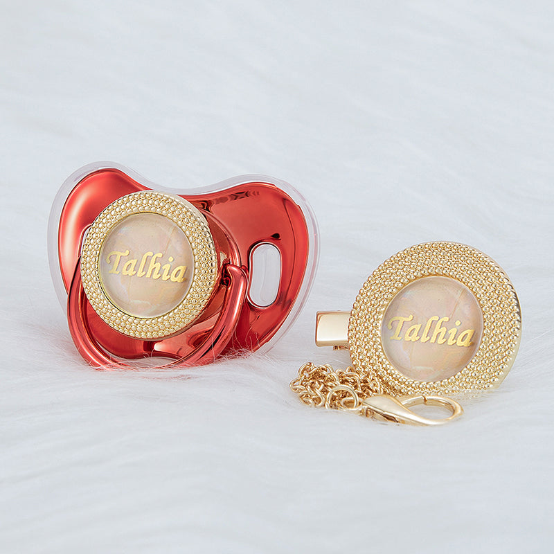 MIYOCAR Bling custom pacifier and clip set gold collection