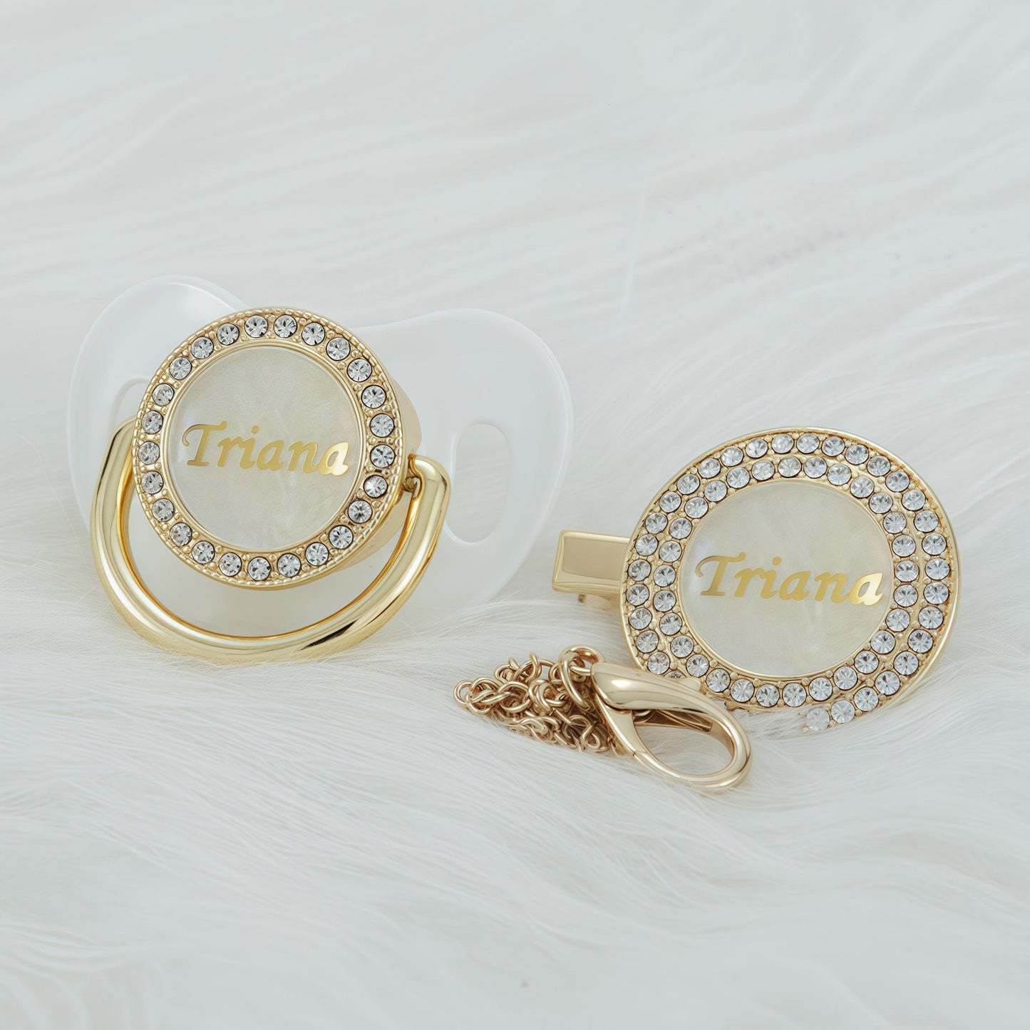 MIYOCAR Custom Gold Bling Diamond Baby Pacifier with Clip Set Personalized for Newborns and Babies Personalized Baby Bling Pacifier gold  pacifier