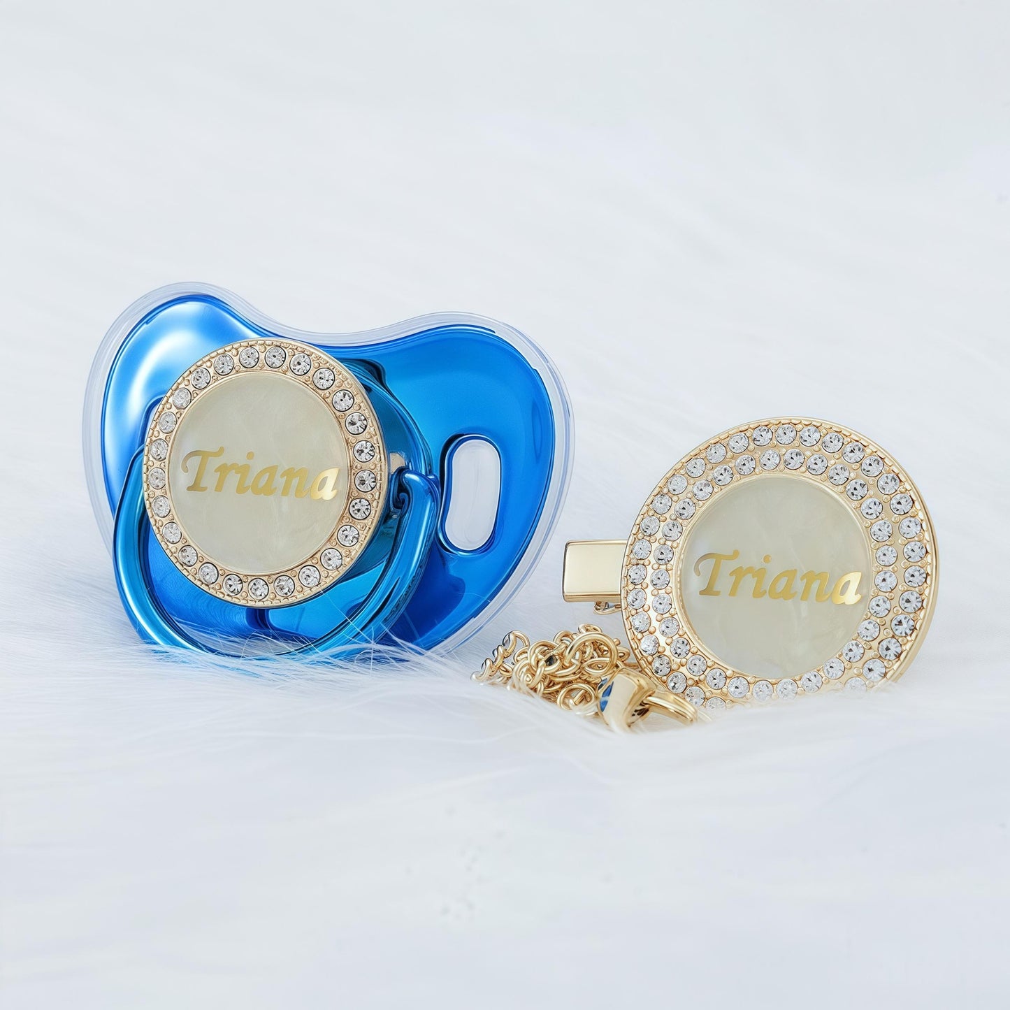 MIYOCAR Custom Gold Bling Diamond Baby Pacifier with Clip Set Personalized for Newborns and Babies Personalized Baby Bling Pacifier gold  pacifier